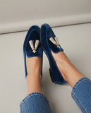Cecilia - Navy Velvety Tassel Loafers