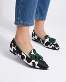 Matilda - Pointed Cow Print Tassel Loafers