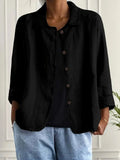 Iona - Relaxed Black Button-Front Blouse
