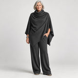 Rosamund - Cowl Neck Cape Top And Wide-Leg Trouser Set
