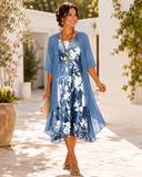 Seren - Floral Print Midi Dress With Overlay