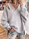 Tallulah - Cutout V-Neck Oversized Sweatshirt