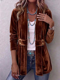 Elodie - Velvet-Effect Open Front Jacket