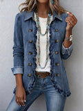 Orla - Ruffle Trim Washed Blue Jacket