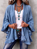 Poppy - Washed Blue Ruffle Trim Cardigan