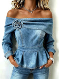 Freya - Off-Shoulder Rose Peplum Top