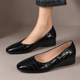 Beatrice - Glossy Croc-Effect Low Wedge Shoes