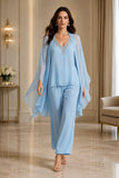 Clara - Beaded V-Neck Capelet Trouser Suit