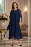 Octavia - Navy Draped Cape Midi Dress