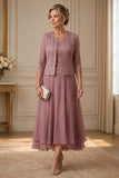 Martha - Lace-Effect Tea-Length Occasion Dress