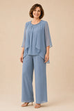 Isobel - Beaded Neckline Chiffon Trouser Suit