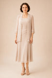Annabel - Midi Dress And Lace Trim Jacket Set
