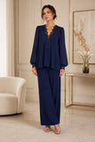 Saskia - Lace Trim Wide Leg Trouser Suit