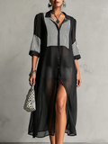 Niamh - Striped Panel Sheer Shirt Dress