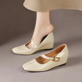 Verity - Buckled Mary Jane Wedge Shoes