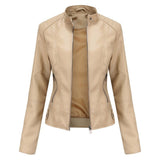 Eleanor - Stand Collar Vegan Leather Biker Jacket