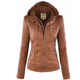 Helena - Hooded Faux Leather Biker Jacket