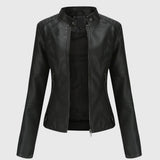 Imogen - Faux Leather Stand Collar Jacket